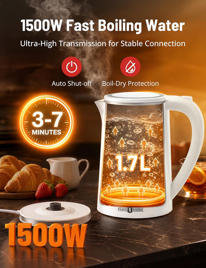 Electric Kettle Temperature Control, 1.7L Extra Large Electric Tea Kettle, 4H Keep Warm Hot Water Kettle with 6 Presets, LED Screen Electric Kettles for Family Meal Party Office Break Room