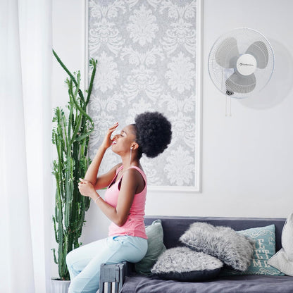 Comfort Zone 16-Inch Fan with Remote Control – Quiet 3-Speed Oscillating Indoor Fan with 90° Wide-Angle Airflow, Timer & Sleep Modes – Space-Saving Wall Fan for Bedroom, Home Gym & Office, White