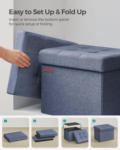SONGMICS Mazie Collection - Small Folding Storage Ottoman, Foot Rest Stool, 12.2 x 16.1 x 12.2 Inches, 286 lb Load Capacity, for Living Room, Bedroom, Home Office, Dorm, Dark Gray ULSF102G01