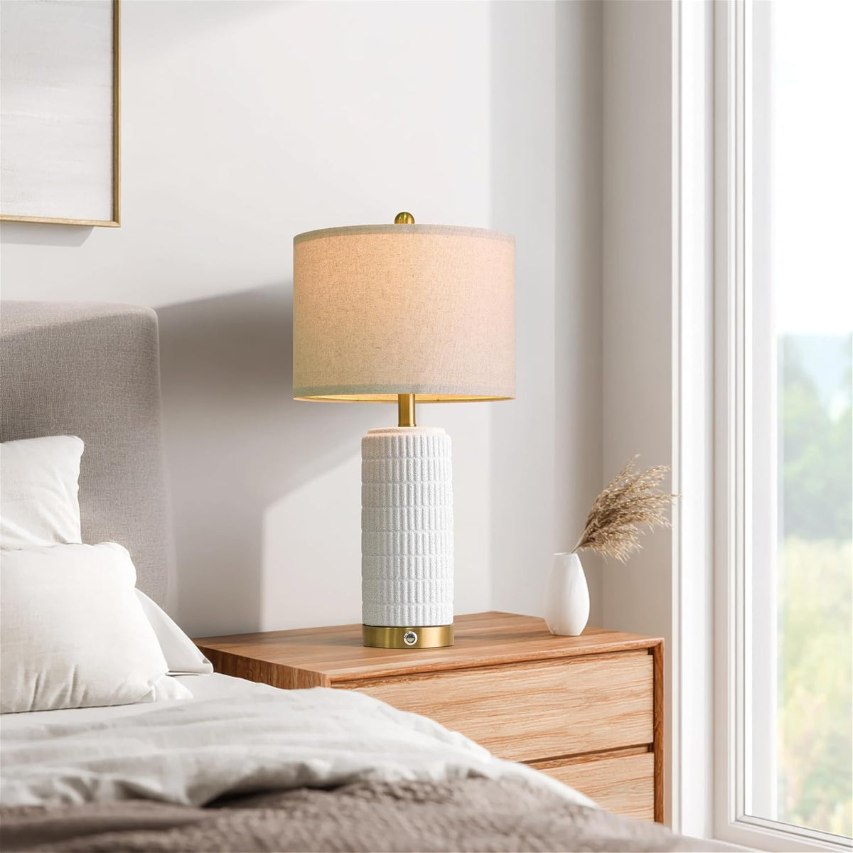 PoKat Touch Bedside Table Lamps with 2 USB for Bedroom Living Room, 25''
