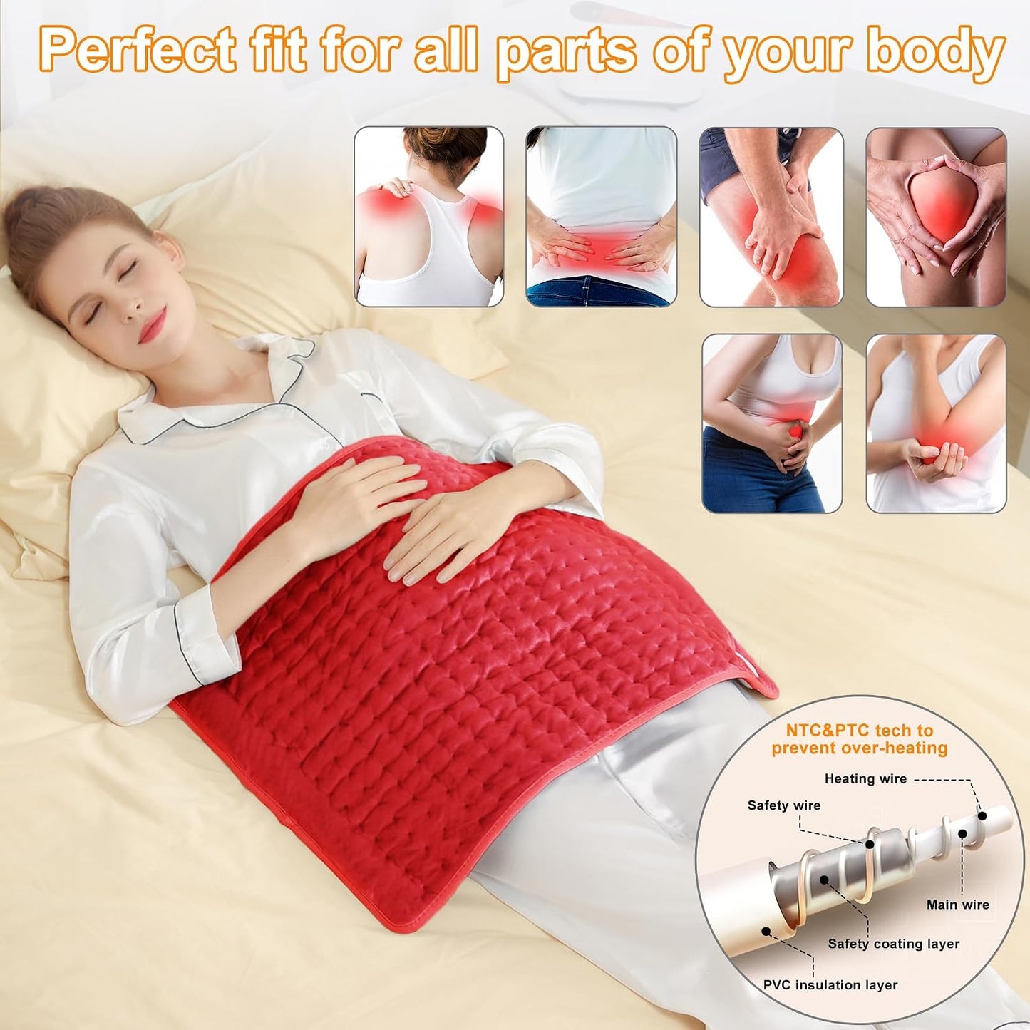 Deepsoon Heating Pad,Electric Heating Pads for Back,Neck,Moist Heating Pad for Abdomen Shoulder Knee Legs,Dry/Moist Heat&Auto Shut Off,Fathers Day Dad Gifts for Men Birthday,Light Gray,24x12 Inch