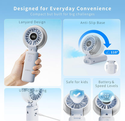 VEWINGL Portable Misting Fan, 110° Foldable Handheld Fan, 5 Speed