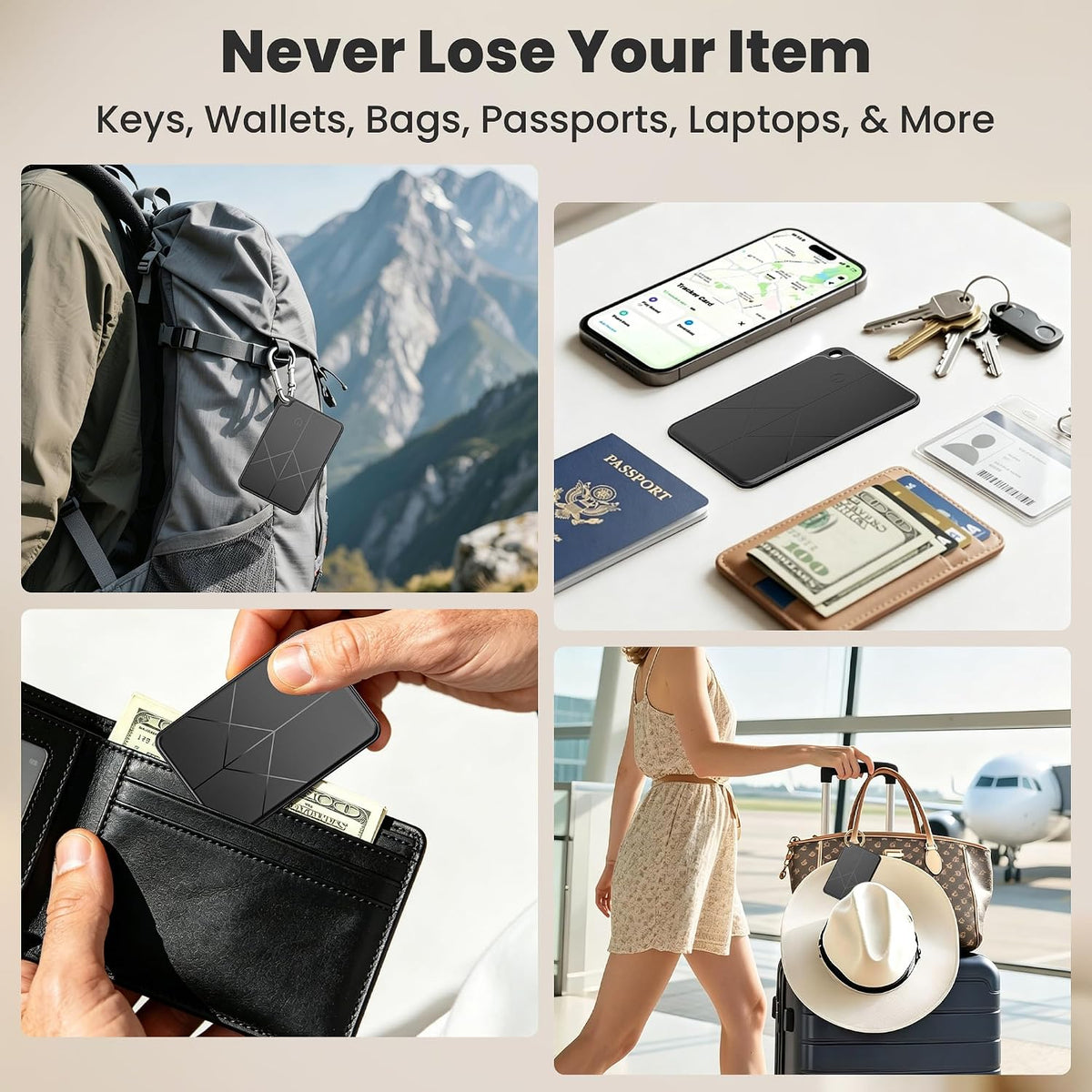 Wallet Tracker Card for iOS & Android - Ultra-Thin Credit Card Size Tracker Card, Works with Apple Find My & Google Find Hub, IP65 Waterproof & Wireless Charging for Wallet/Luggage/Passport
