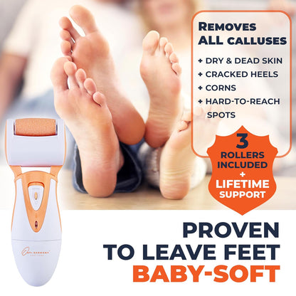 Electric Callus Remover: Rechargeable Electronic Foot File CR900 by Own Harmony (Powerful Motor) Best Pedicure Tools w 3 Rollers Professional Pedi Feet Care Sander for Cracked Heels and Hard Skin