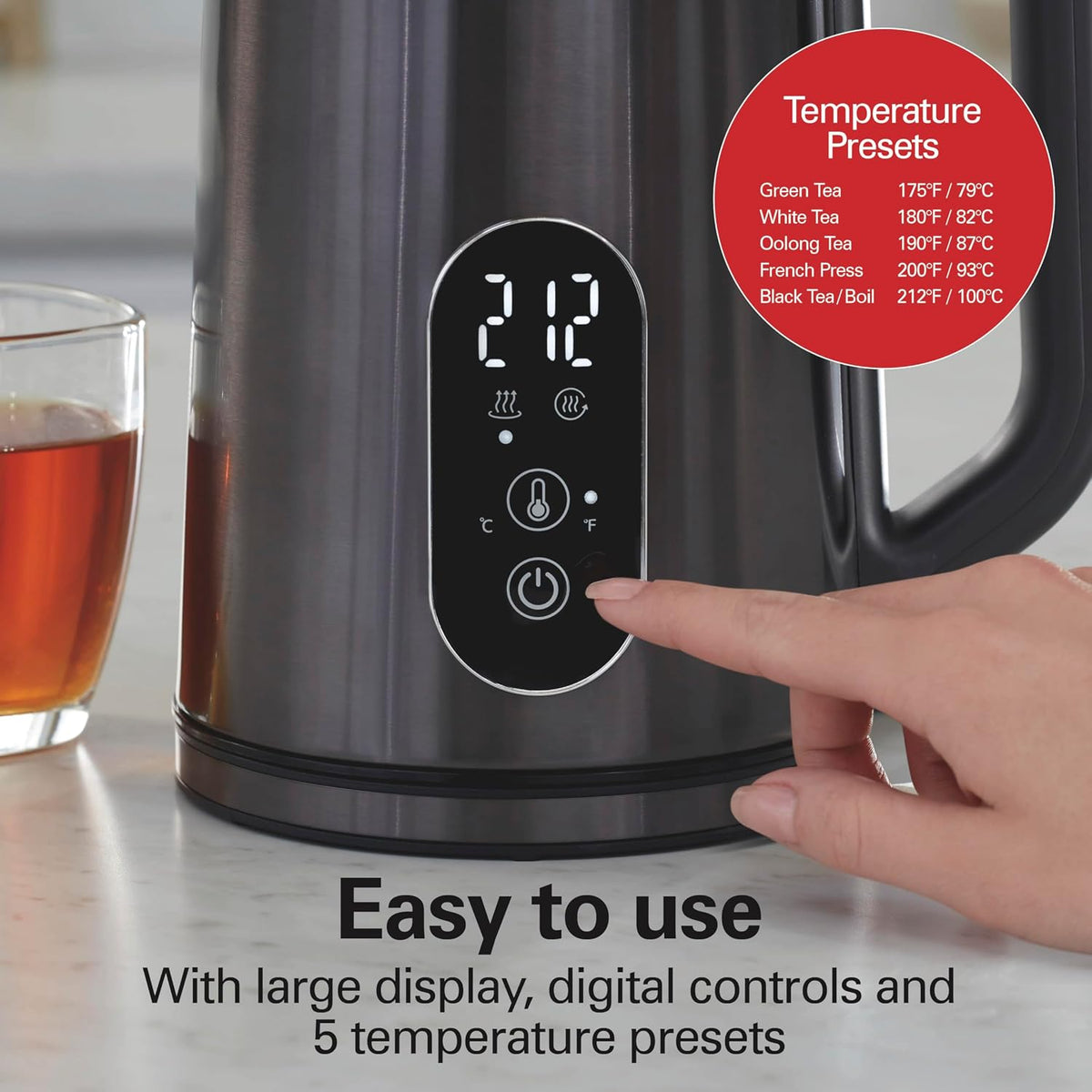 Hamilton Beach Digital 1.7L Electric Tea Kettle, Water Boiler & Heater