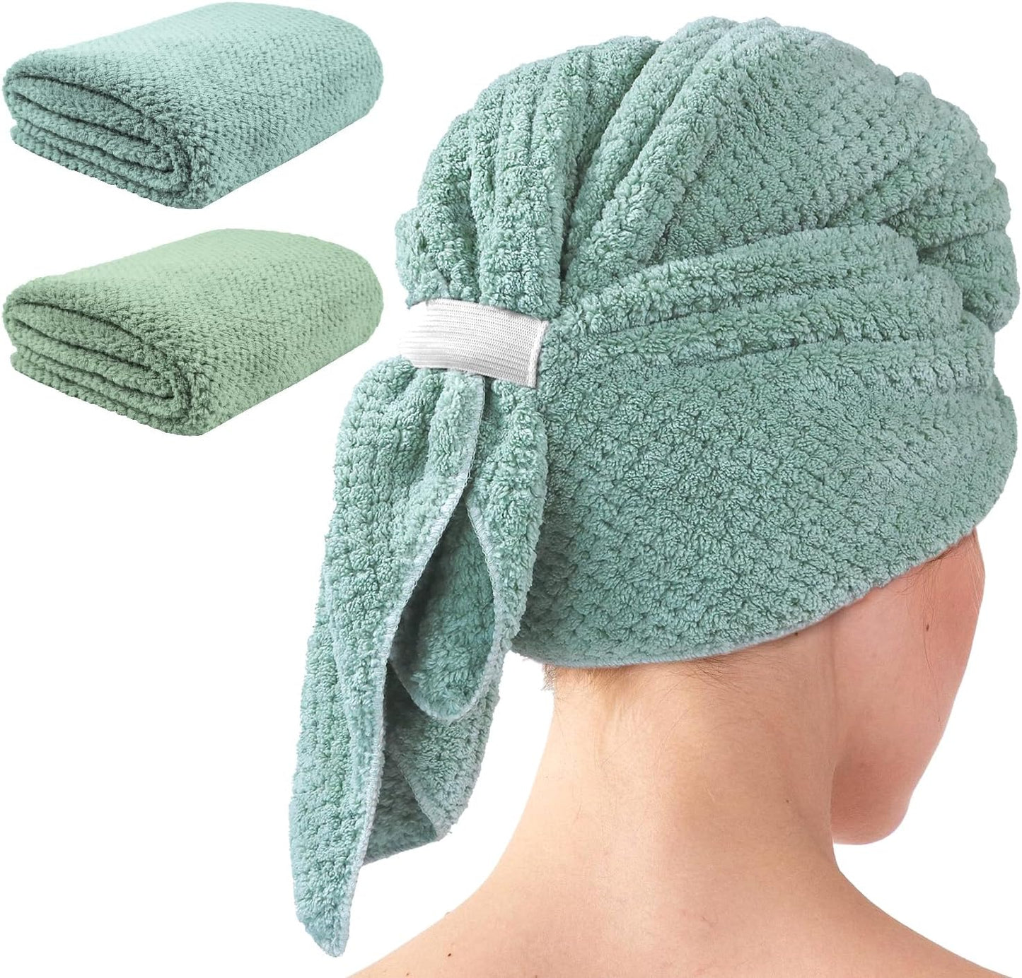 my novel things 2 Pack Extra Large Microfiber Hair Towel Wrap for Women, 37.4" x 26.4" Super Absorbent & Quick Dry with Elastic Strap for Curly Hair (Blue)