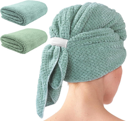 my novel things 2 Pack Extra Large Microfiber Hair Towel Wrap for Women, 37.4" x 26.4" Super Absorbent & Quick Dry with Elastic Strap for Curly Hair (Blue)