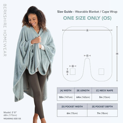 Berkshire Blanket Primalush™ Wearable Blanket, Cozy Loungewear Pocketed Plush Cape Wrap for Adults & Teens(Purple, One Size 58"X64")