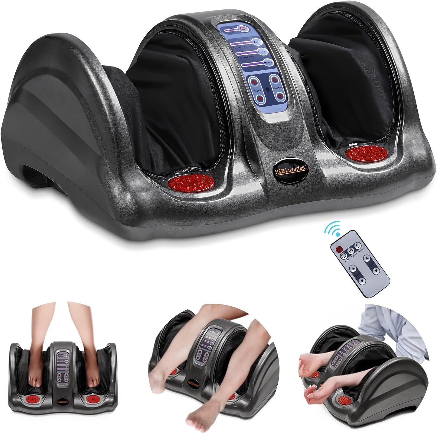 H&B Luxuries Shiatsu Foot Massager Machine with Remote Controller, Kneading and Rolling Home Massagers for Feet, Ankle, Calf, Leg, Ideally for Men, Women, Father, Mom Parents and The Elderly, Red