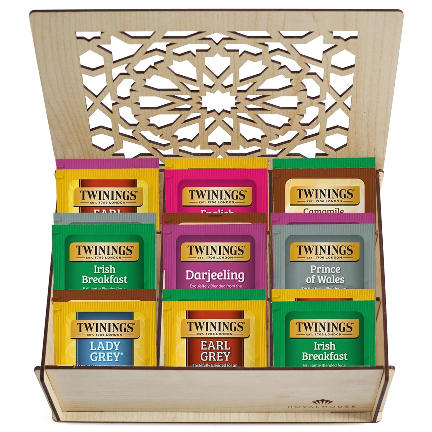 Twinings Tea Sampler Collection – 80 Tea Bags, 20 Flavours/Assorted Tea, Gift Set in Decorative Bamboo Box – Wooden Organizer Tea Chest Included – Ideal for Home, Office, Family & Friends (Bamboo Box)