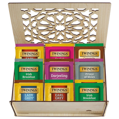 Twinings Tea Sampler Collection – 80 Tea Bags, 20 Flavours/Assorted Tea, Gift Set in Decorative Bamboo Box – Wooden Organizer Tea Chest Included – Ideal for Home, Office, Family & Friends (Bamboo Box)