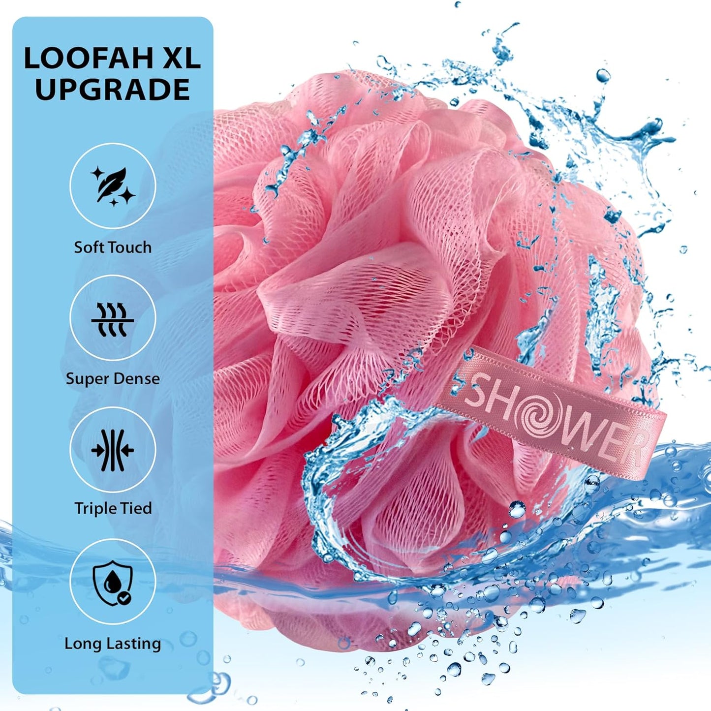 SHOWER BOUQUET Loofah-Charcoal Bath-Sponge XL-Color-4-Pack // Extra Large 75g Soft Mesh Black Luffa Loofa Loufa Puff Set/Exfoliating Body Scrubber for Women and Men - Exfoliate & Soothe Face & Body