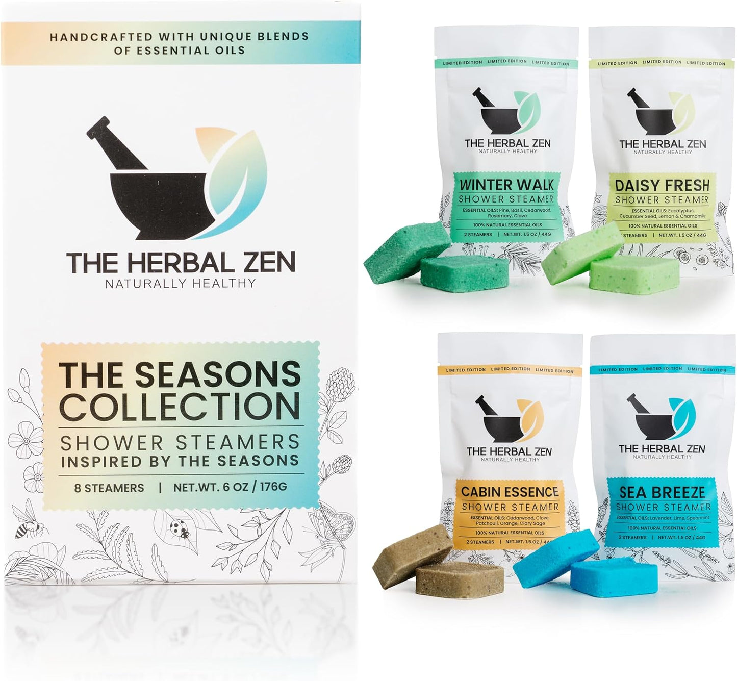 The Herbal Zen Shower Steamers Aromatherapy Tablets 14 Pack - 7 Pure Essential Oil Blends for Daily Relaxation and Wellness - Shower Bombs Gift Set for Women and Men