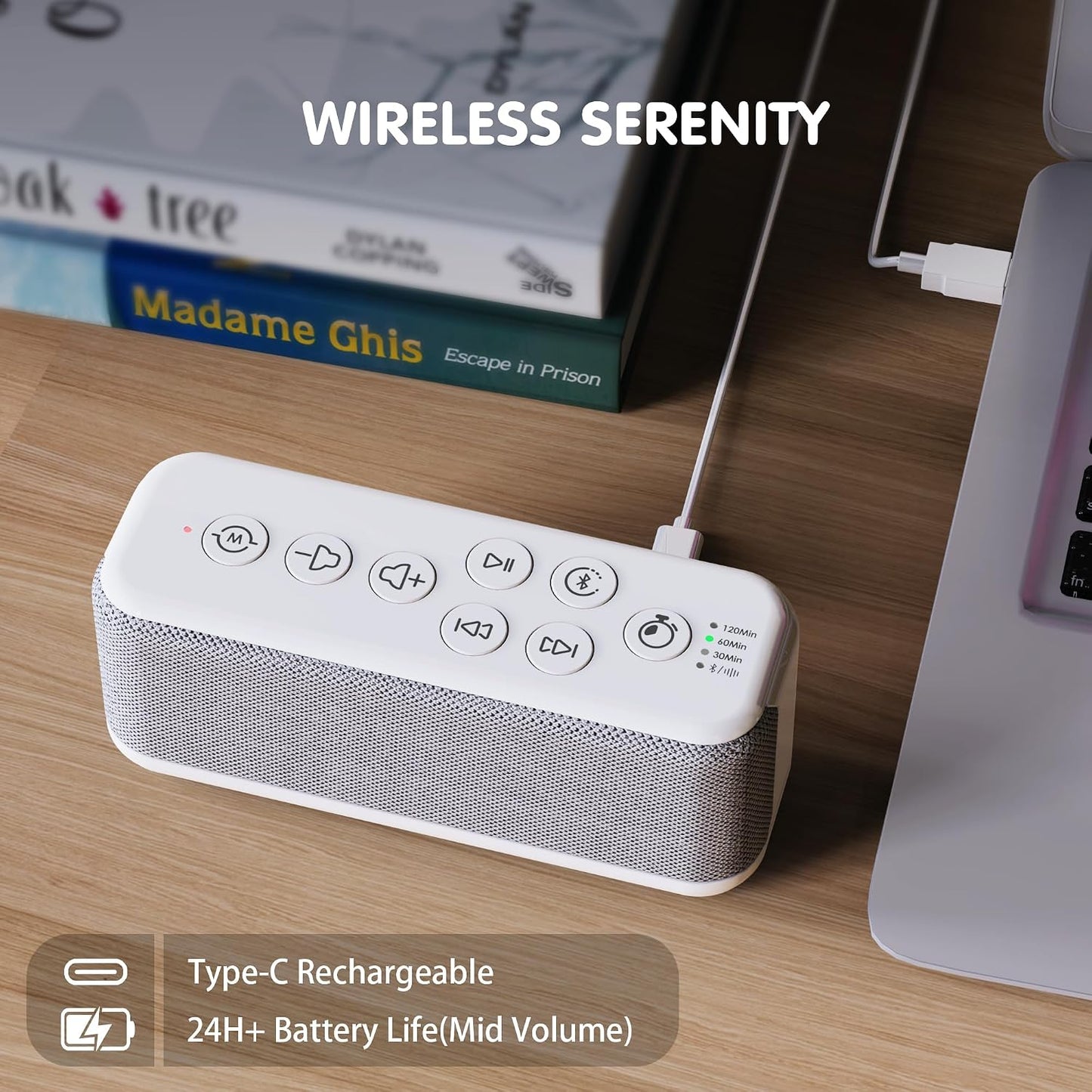 OnLyee White Noise Machine for Office Privacy, USB Rechargeable Sound Machine with 42 Non-Looping Sounds, Auto-Off Timer for Focus, Sleep and Travel