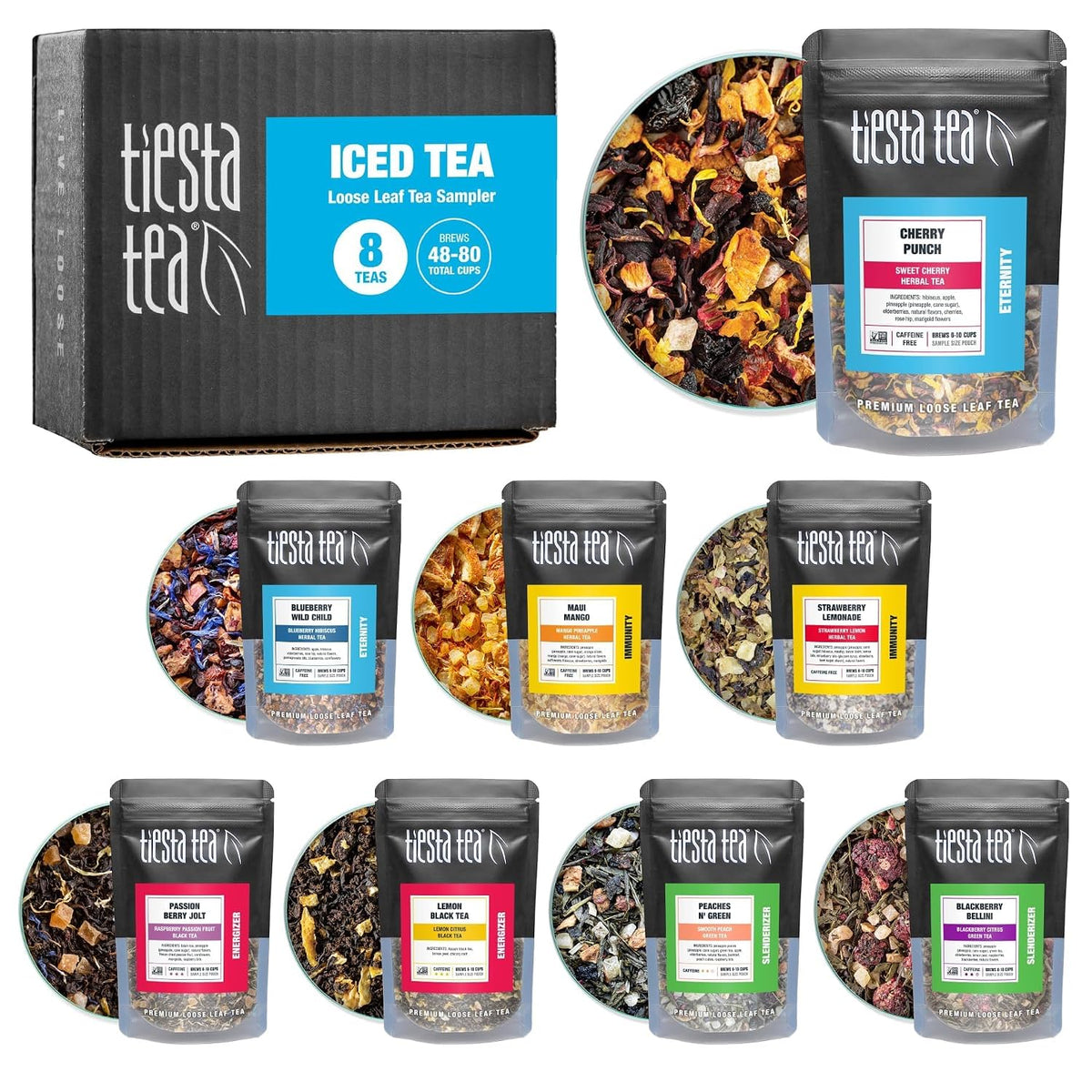 Tiesta Tea Iced Tea Sampler Dry Flight Set, Loose Leaf, 8 Pouches