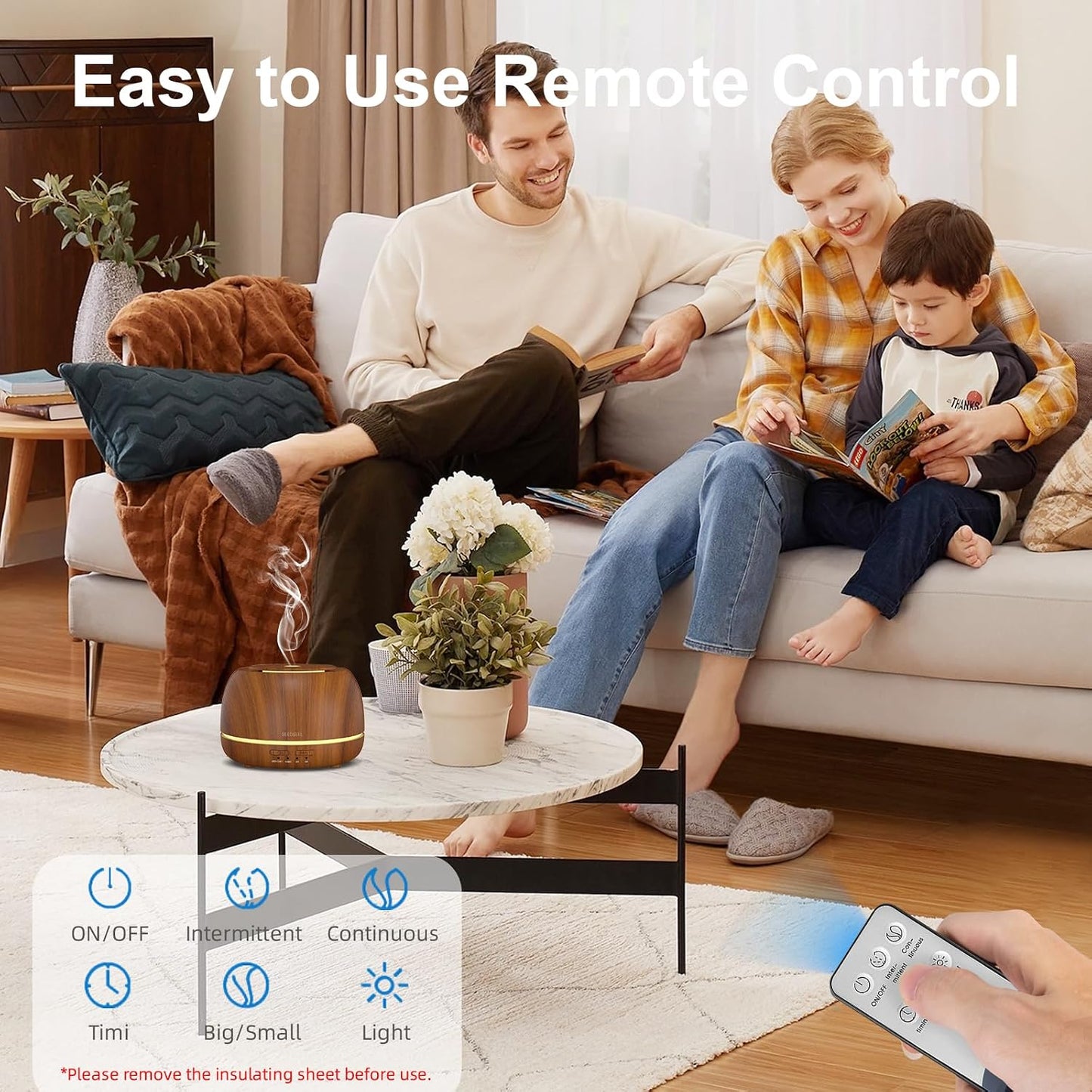 SEEDSEEL 300ML Essential Oil Diffuser,Ultrasonic Aromatherapy Diffuser, 7-Color Gradient Lights, Remote Control, 8 Hours Run Time, Suitable for Home,Office