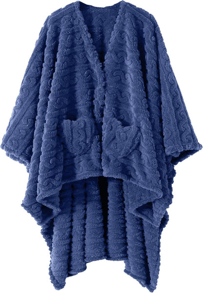 Wearable Blanket Sherpa Fleece Shawl Blanket with Pockets Blanket Poncho Cape for Adults, Cozy Shawl TV Throw Blankets