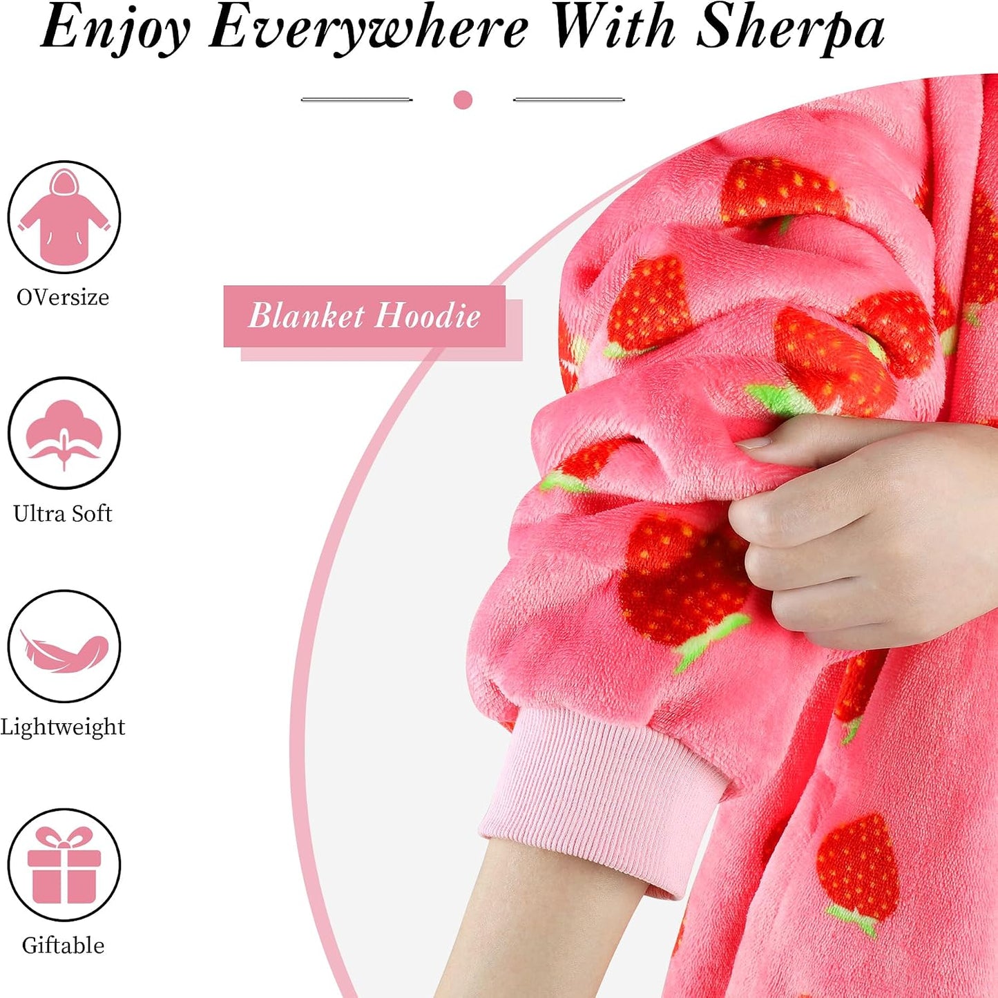 AmyHomie Wearable Blanket Hoodie for Adults & Teens,Oversized Sherpa Hooded Blanket,Warm Cozy Blanket Sweatshirt as Christmas Birthday Gifts for Women Men