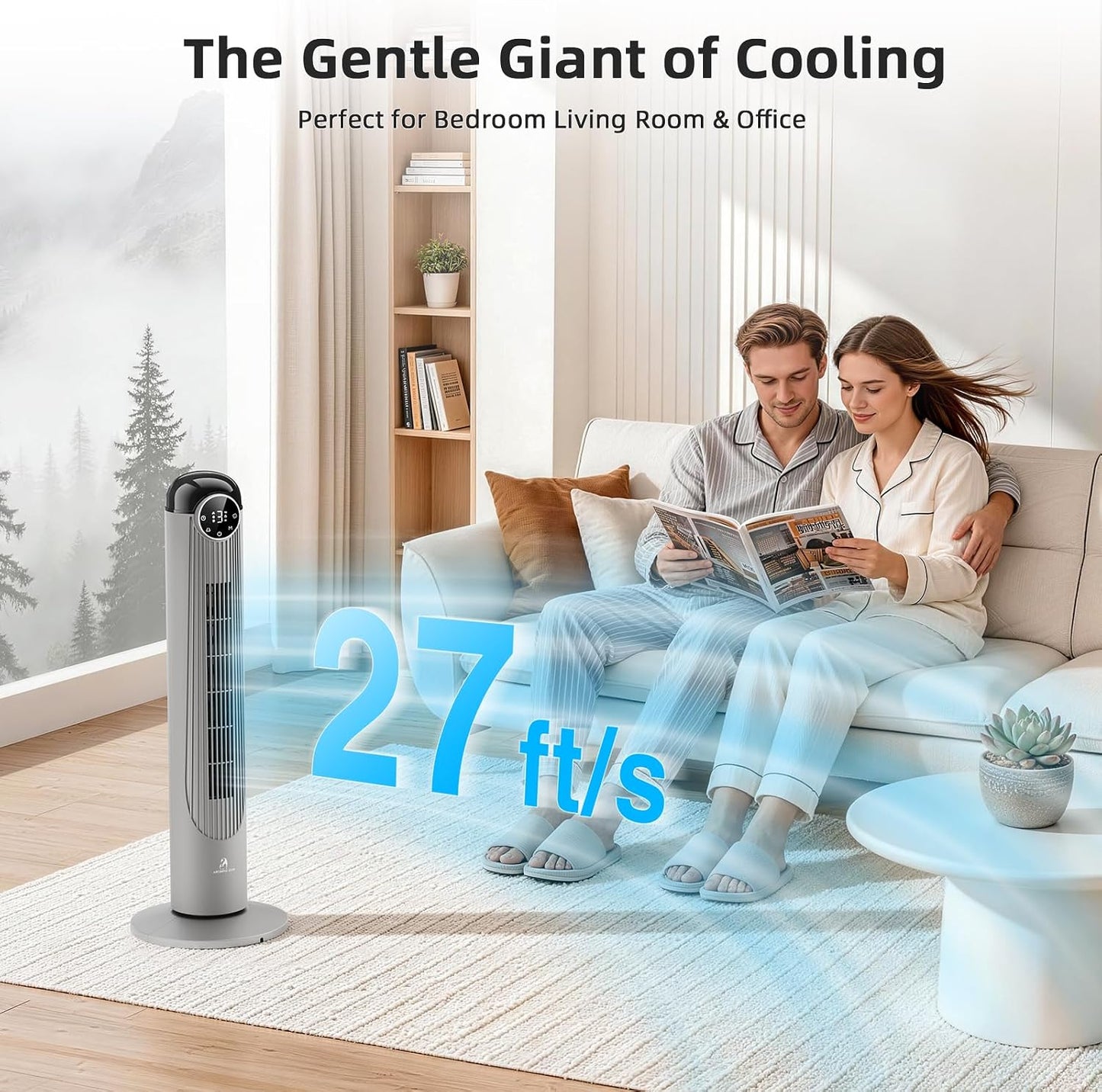 Antarctic Star T36 Tower Fan-36 Inch, Bladeless Oscillating Fan with Remote, 6 Speeds & 4 Modes, LED Display, 9H Timer, Quiet Floor Standing Fan for Bedroom Living Room Office, Pink