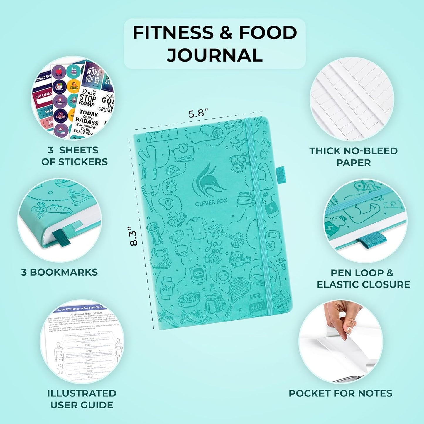 Clever Fox Fitness & Food Journal – Nutrition & Workout Planner for Women & Men – Diet & Gym Exercise Log Book with Calendars, Diet & Training Trackers - Undated, A5 Size, Hardcover (Forest Green)