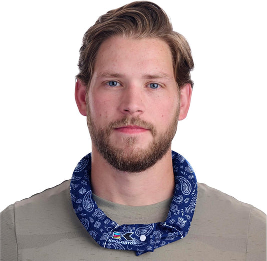 KOOLGATOR Evaporative Cooling Neck Wrap – Reusable Neck Cooler with Long Lasting Relief During Hot Weather Activities, Sports, & Outdoor Work, Blue Paisley, 1 Pack - Colors A