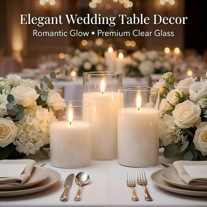 ANGELLOONG Flickering Flameless Candles, Realistic Battery Operated Candles with Remote and Timer, Set of 3 LED Candles for Fall Room Home Wedding Decor Centerpieces Table Party Christmas Decorations