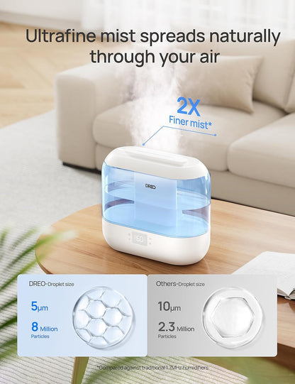 DREO 4L Smart Cool Mist Humidifiers for Bedroom HM311S Black | Top Fill, Quiet Sleep 28 dB, 36H Runtime for large room, Touch/APP/Voice Control, Nightlight, ideal for Baby, Plants, Nursery