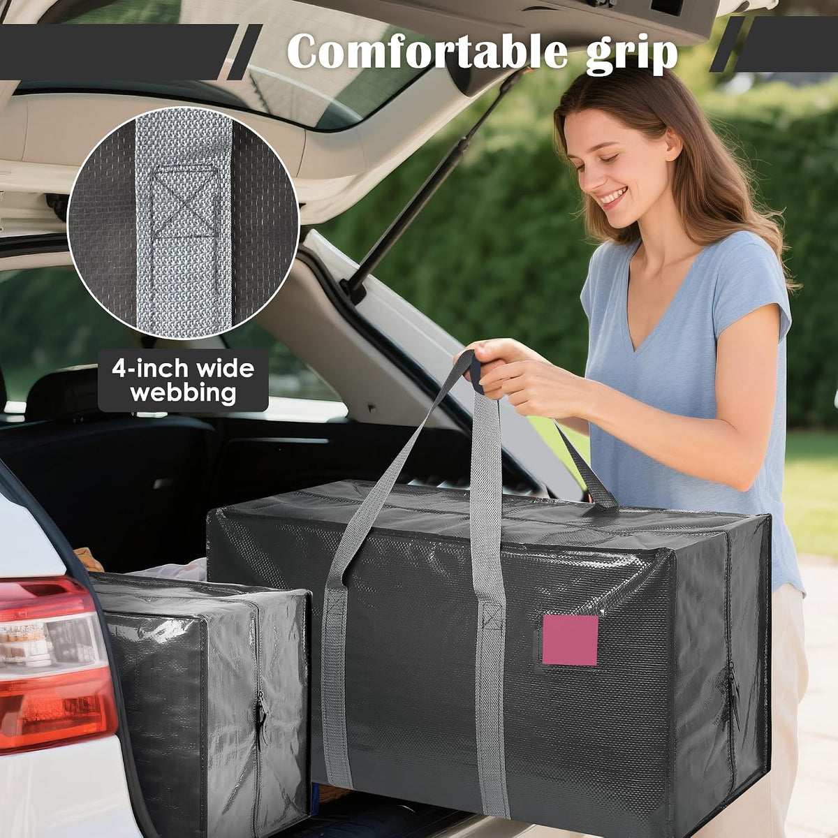 Moving Bags Heavy Duty 210GSM with Full-Open Side Zipper, 93L 220lbs Waterproof Foldable Storage Totes for College Dorm Move-In, Moving Boxes Alternative & Home Organization, Blue