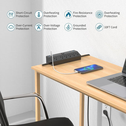 Desk Clamp Power Strip 10FT, 40W Total Fast Charging Station, Black