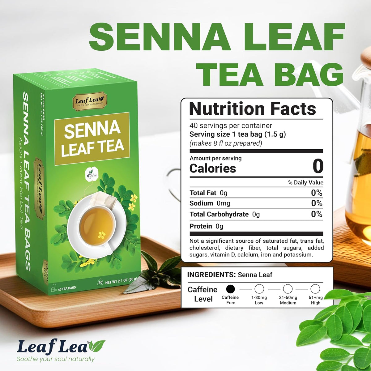 LeafLea Senna Tea Bags, Laxative Tea & Digestive Cleanse, 120 Ct, 3 Boxes