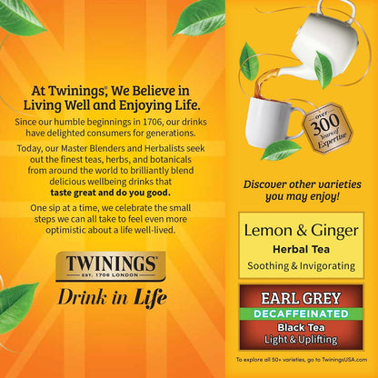 Twinings Decaffeinated Lady Grey Black Tea Individually Wrapped Bags, 100 Count (Pack of 1), Orange Peel & Lemon Peel, Fresh and Uplifting, Caffeinated, Enjoy Hot or Iced, 100 Teabags