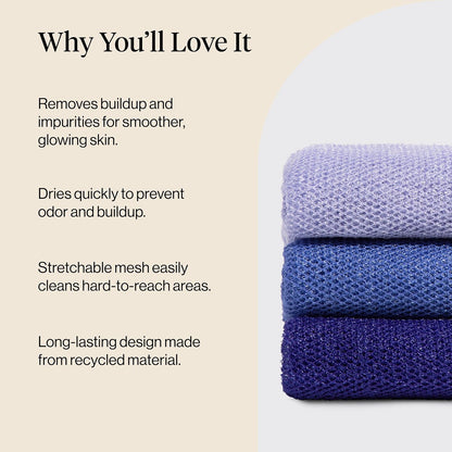 Kitsch African Net Sponge – Exfoliating Body Scrubber for Cleansing & Gentle Daily Exfoliation – Stretchable Bath Sponge for Hard-to-Reach Areas, Long-Lasting Shower Essential - Aqua Grey, 3 Pcs