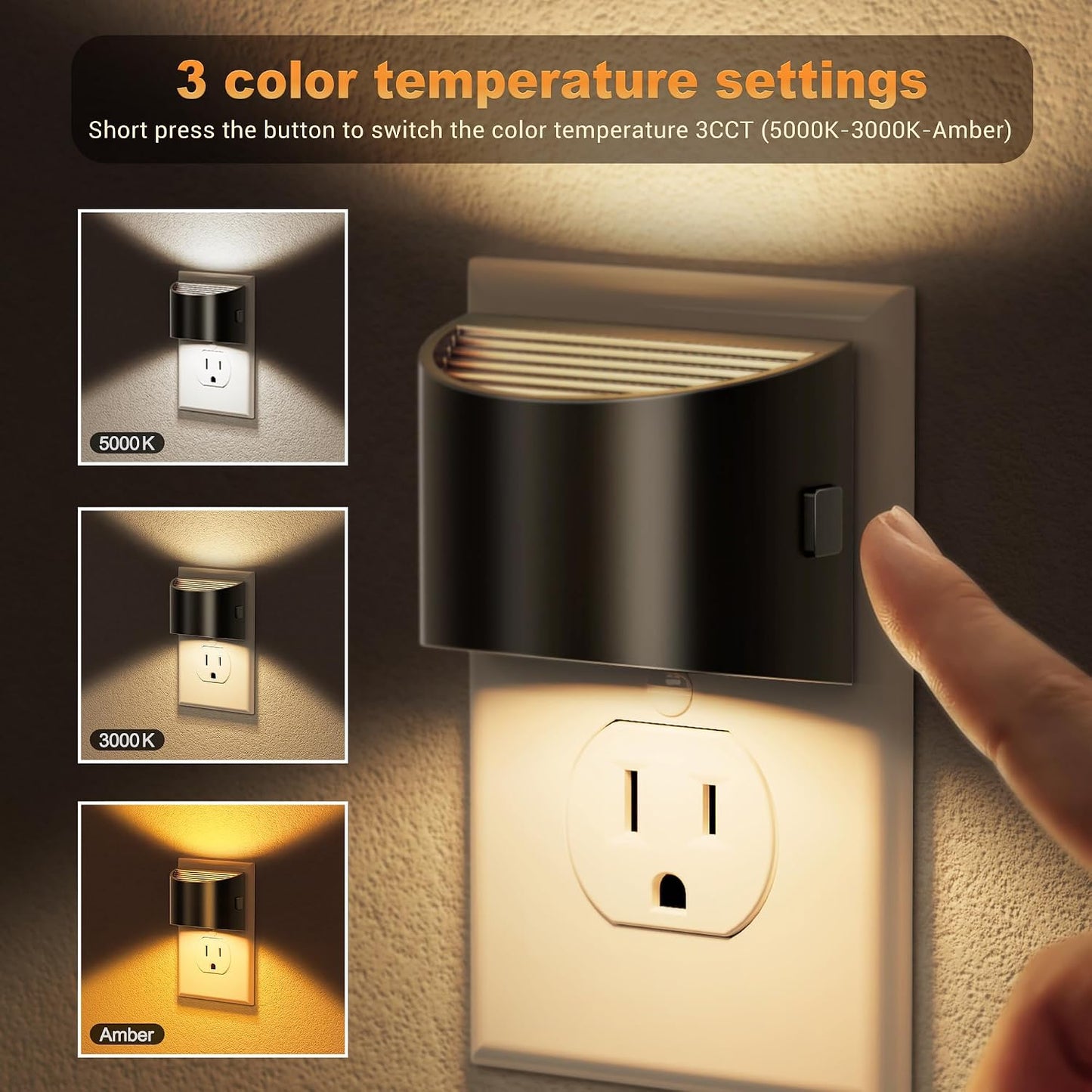 JandCase Night Light, Modern Night Lights Plug into Wall,2 Pack Dusk to Dawn Sensor Nightlight, Amber Brightness Adjustable Nightlight for Kids Bathroom Hallway Kitchen Bedroom Decor