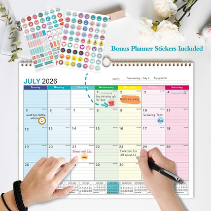 Large Wall Calendar 2026-2027, 18-Month Wall Calendar from July 2026 to December 2027, 15" x 22" 2026 Wall Calendar with Spacious Blocks, Julian Dates, Habit Tracker & Full-Year Reference for Home Office School Colorful