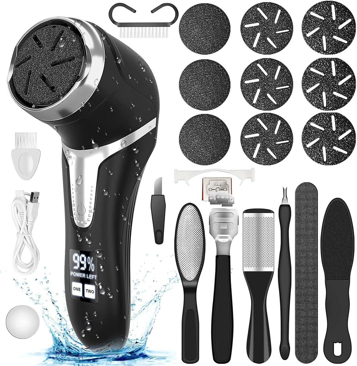Electric Callus Remover for Feet with Vacuum, Professional Pedicure Tools Kit, Rechargeable Waterproof Foot File for Foot Care Deadskin Remover with 3Heads&2Speed,LCD Display