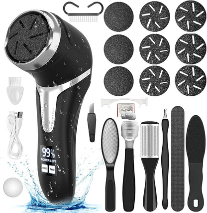 Electric Callus Remover for Feet with Vacuum, Professional Pedicure Tools Kit, Rechargeable Waterproof Foot File for Foot Care Deadskin Remover with 3Heads&2Speed,LCD Display