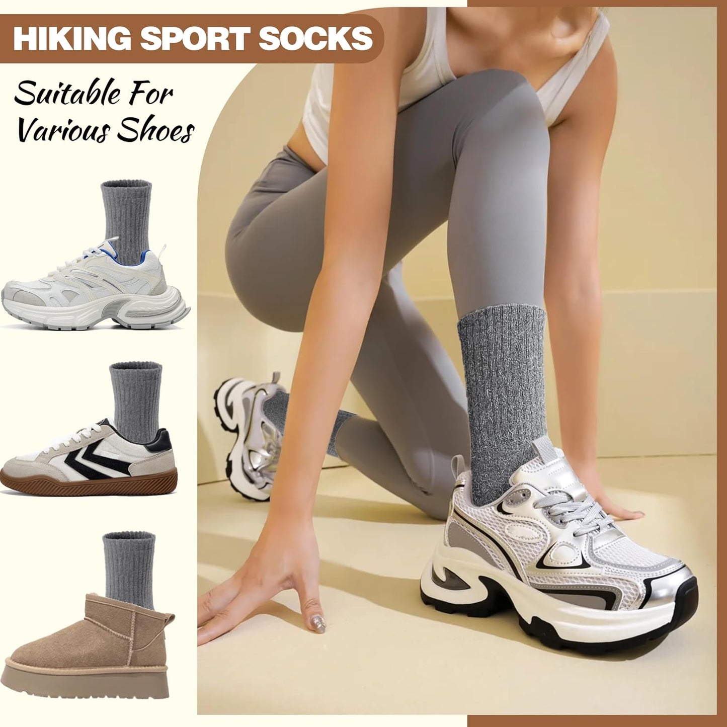 EBMORE Merino Wool Socks for Women Hiking Thermal Warm Winter Thick Boot Cozy Crew Comfy Work Socks for Ladies 5 Pairs