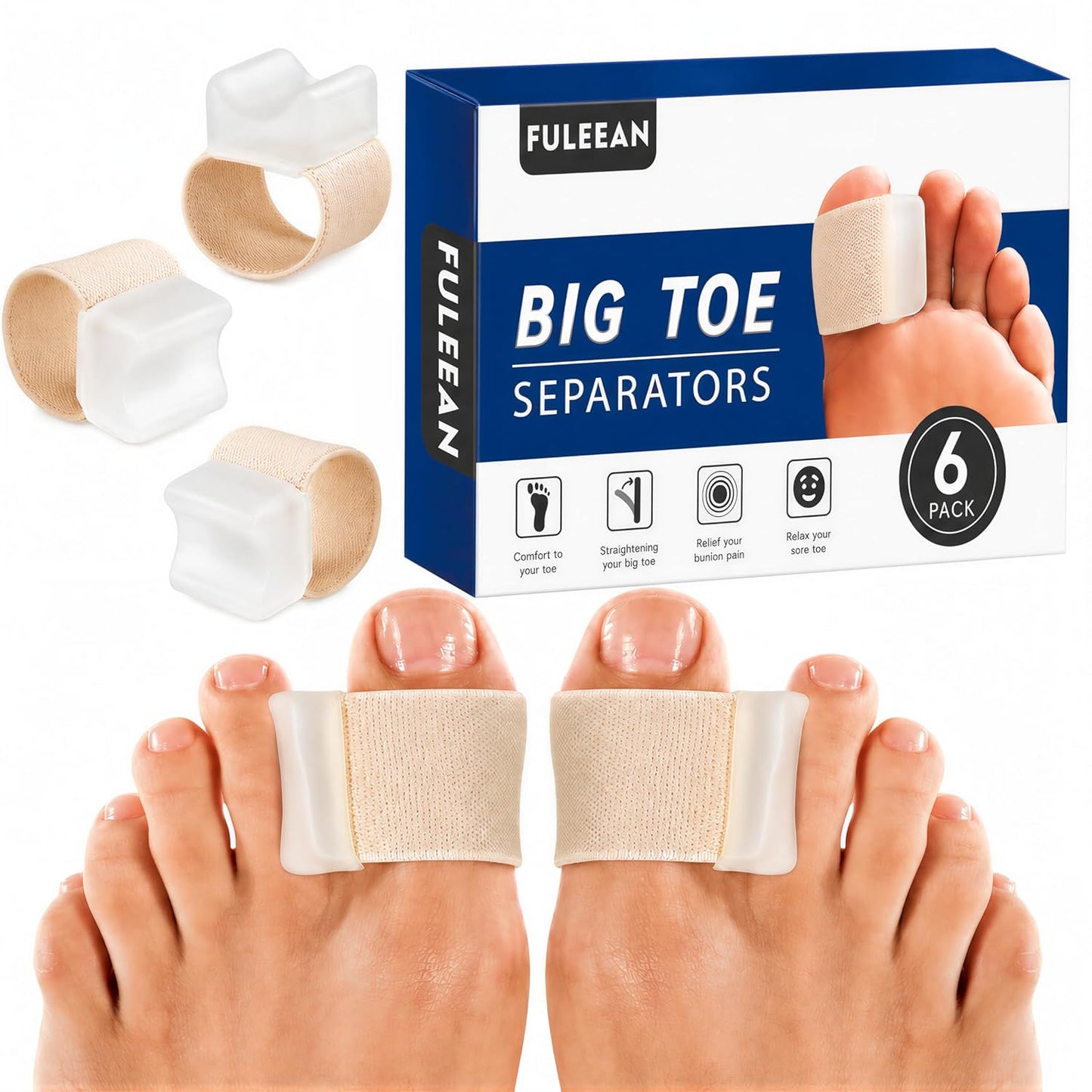 Big Toe Spacers,Hallux Valgus Corrector,Relieve Bunion Pain,Prevent Overlapping Toes, All-Day Comfort for Men & Women, Fits in Shoes.