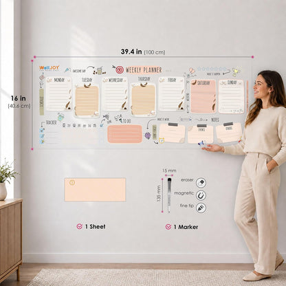 Dry Erase Weekly Calendar, 39.4x16" Weekly Dry Erase Board for Wall