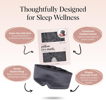 Kitsch Contour Pillow Eye Mask – Softer Than Silk Eye Masks for Sleep, Blindfold Sleep Masks for Women & Men, No Eye Pressure, Lightweight, Eye Care, Travel Essentials - Charcoal