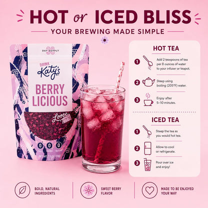 Katy’s Berry Loose Leaf Tea - Hibiscus, Blueberry & Cranberry - Fruity Herbal Tea, Caffeine-Free, Sugar-Free - Hot or Iced Tea - 30+ Cups