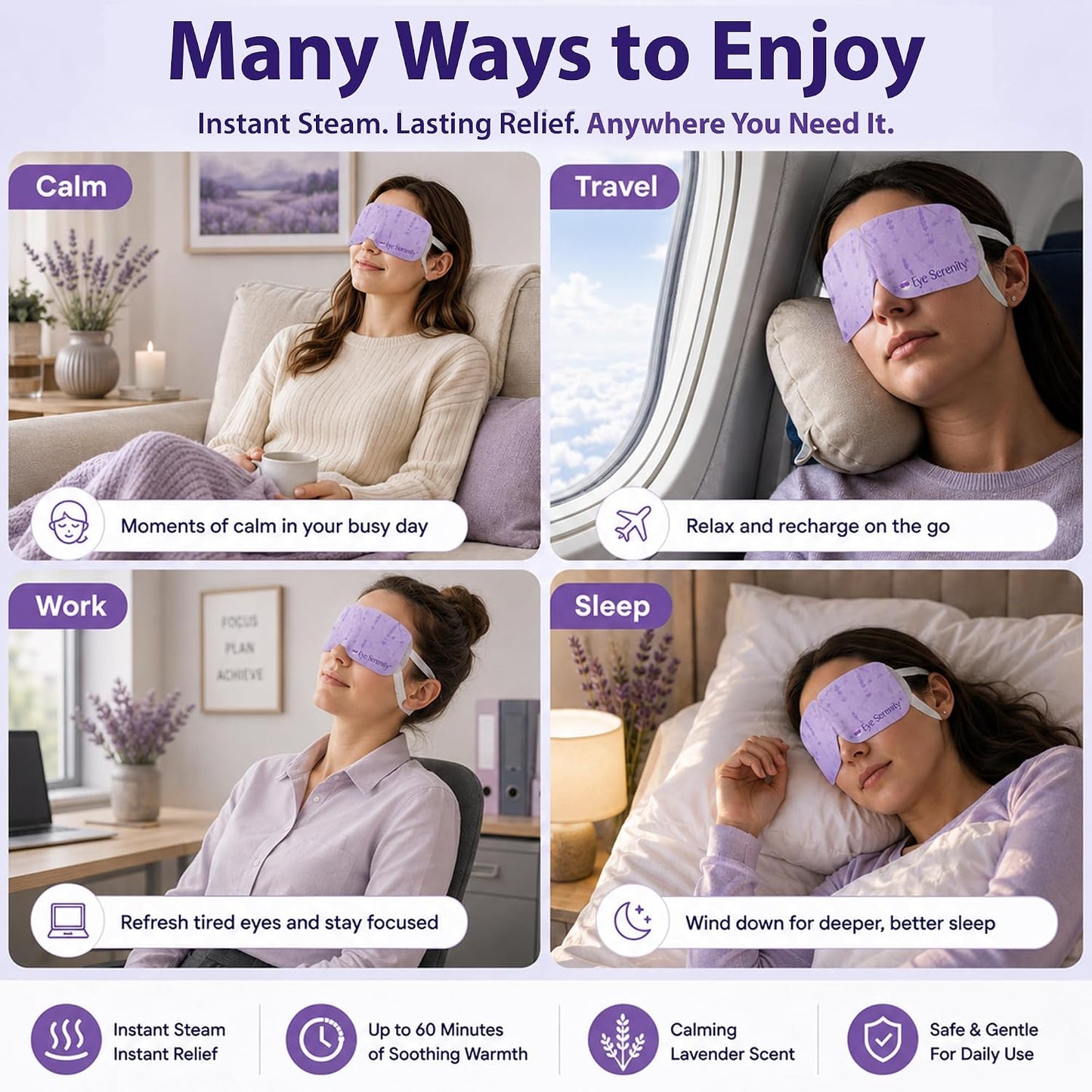 Eye Serenity Steam Eye Mask, Heated Eye Mask, Self Heating Warm Compress for Dry Eyes, Fast Relief for Stye, Puffy Sensitive Eyes, Moist Heat, Gift for Women and Men - Unscented