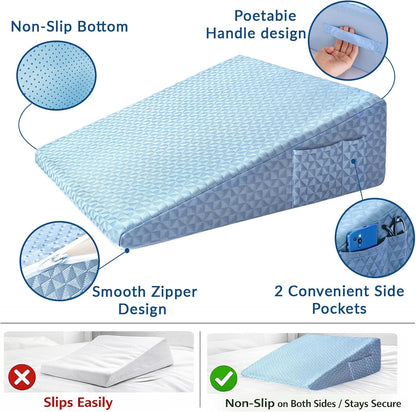 Wedge Pillow for Sleeping, 7.5" Bed Wedge After Surgery, Back Pain Relief, Memory Foam Pillow Triangle Incline Wedge for Back Support, Leg Elevation