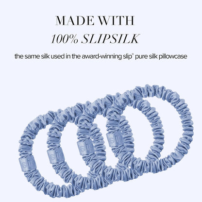 Slip Silk Hair Ties — Skinny Silk Black Scrunchies, No Damage, No Crease, Anti-Breakage |100% Mulberry Silk | All Hair Types | Made with Proprietary Slipsilk™ | Set of 4