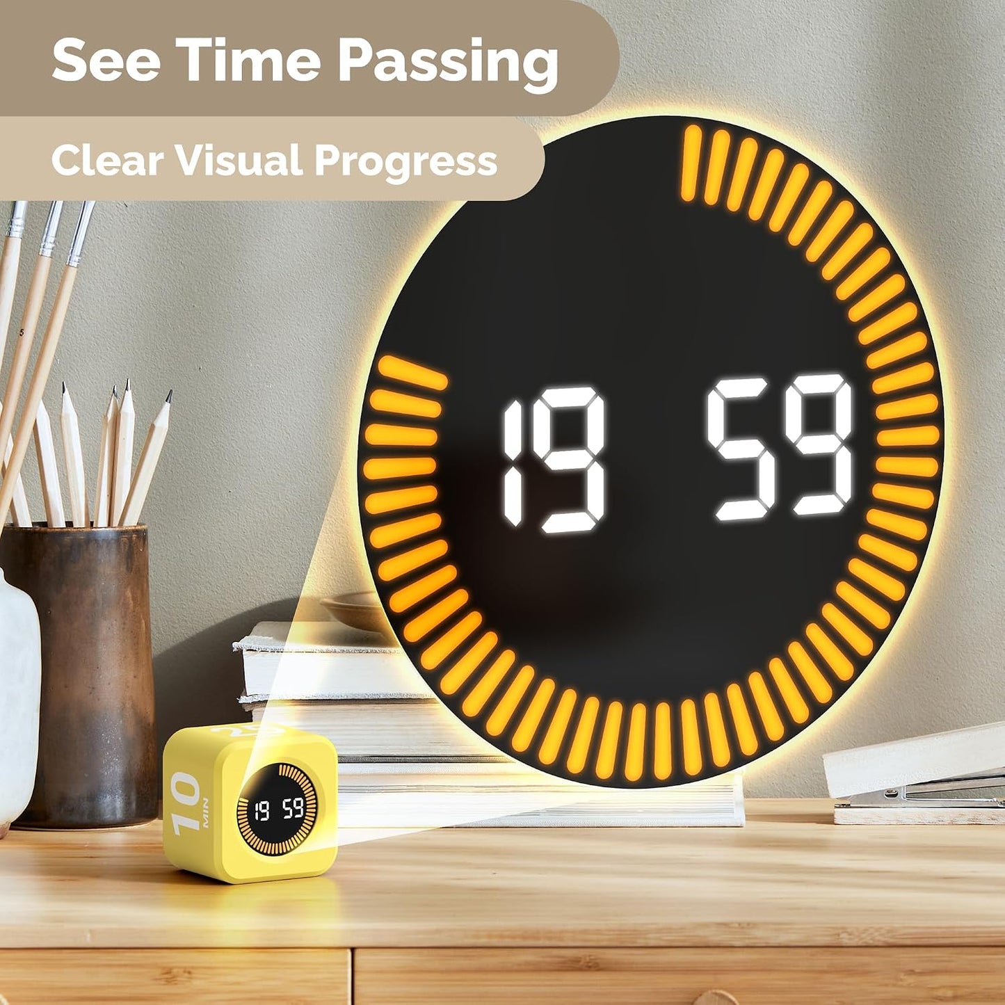 KADAMS Pomodoro Timer Visual - Productivity Pomodoro Cube, 5/10/25/50 Min Countdown & Countup, Silent – Ideal for Work Study Cook Workout Kitchen School Classroom Office ADHD Gift Kids (1, Black)