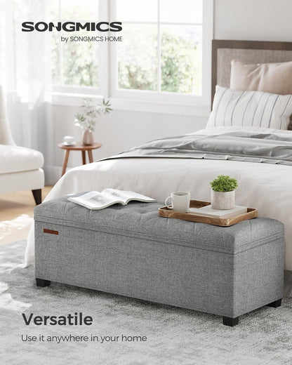 SONGMICS Storage Ottoman Bench, Foot Rest with Legs, 15.7 x 43.3 x 15.7 Inches, End of Bed Bench, Storage Chest, Load up to 660 lb, for Living Room, Bedroom, Entryway, Dark Gray ULSF088G01