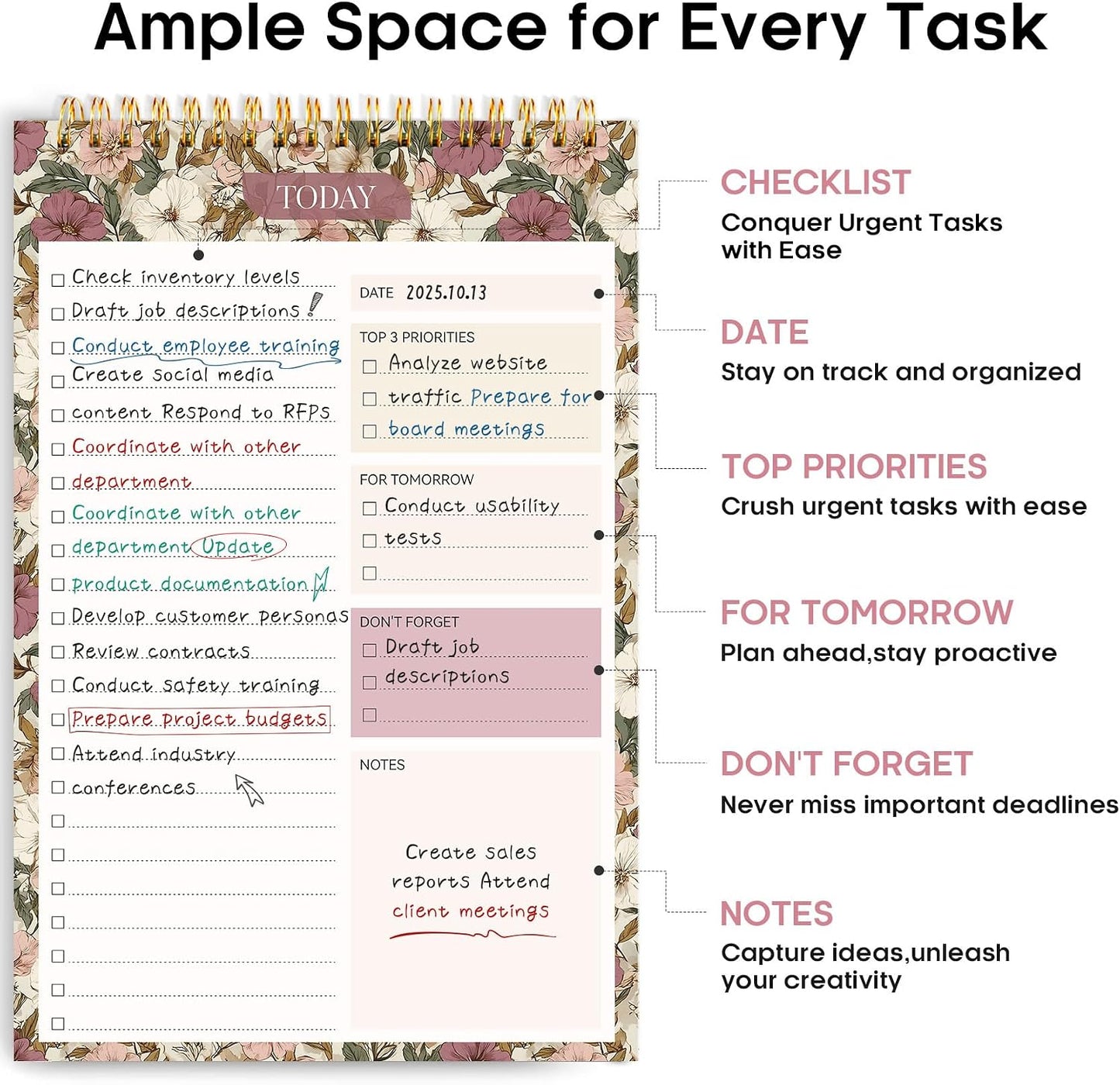 Taja To Do List Notepad - To Do List Notebook for Work with 52 Sheets, 9.8" x 6.5", Undated Daily Planner Perfect for Daily Tasks and Goal Setting, Notepad Suitable for Office, Home & School - Violet Dream