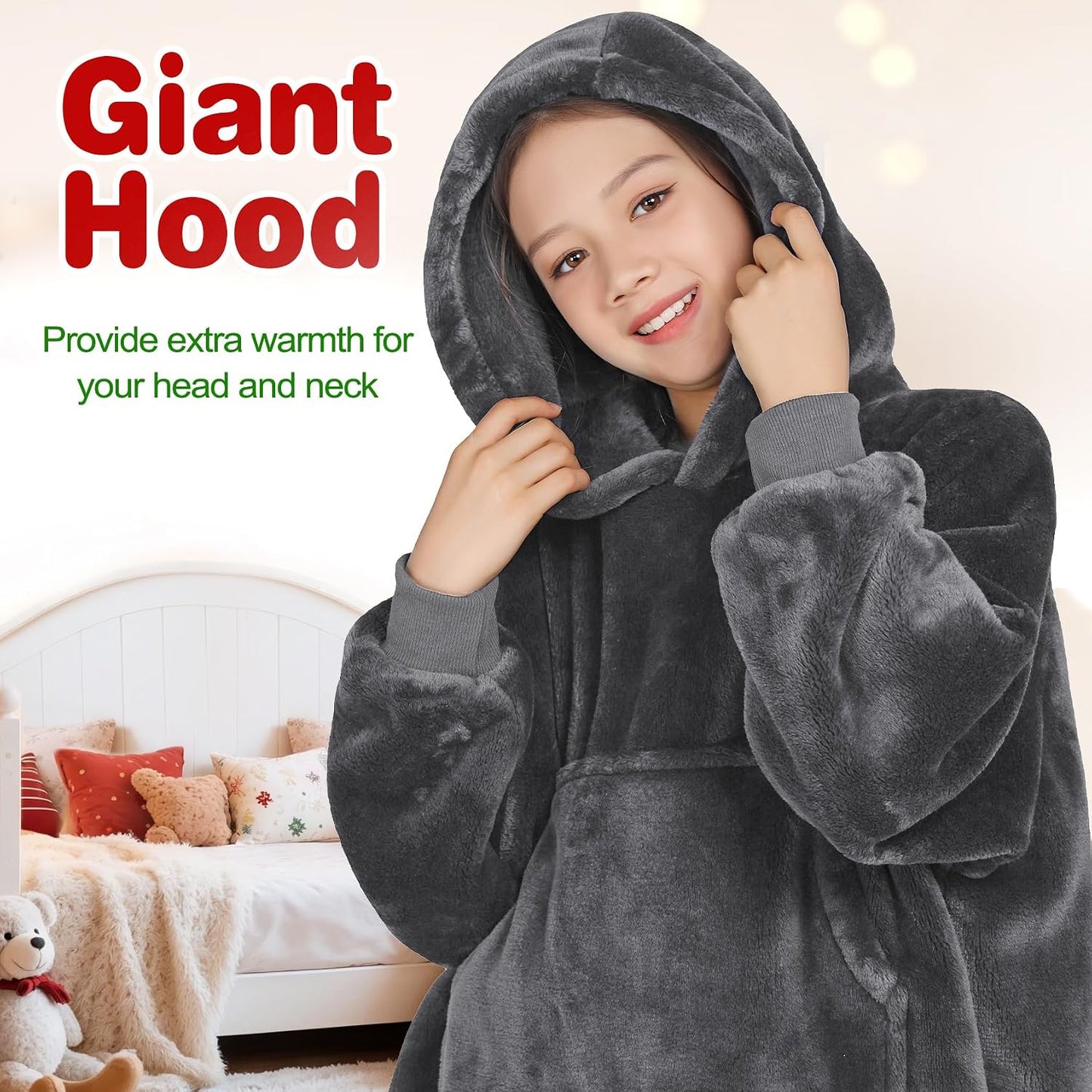 Waitu Wearable Blanket Sweatshirt Gifts for Women and Men, Warm and Cozy Giant Blanket Hoodie, Thick Flannel Blanket with Sleeves and Giant Pocket - Dark Gray