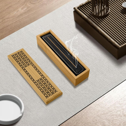 Wooden Incense Holder Burner with Storage - Incense Stick Holder & Ash Catcher for Meditation, Yoga, Bedroom, Study, Office - Exquisite Incense Burner for Home Decor