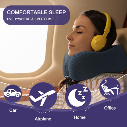 napfun Neck Pillow for Traveling, Upgraded Travel Neck Pillow for Airplane 100% Pure Memory Foam Travel Pillow for Flight Headrest Sleep, Portable Plane Accessories, Light Grey